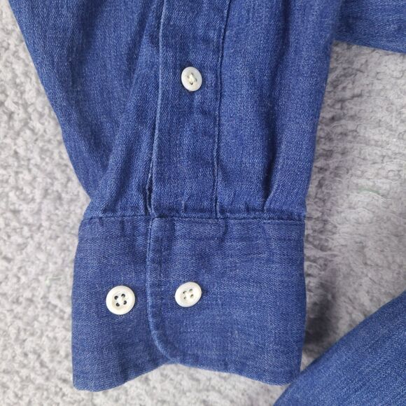 TGI Friday's Shirt‎ Mens XL 16 - 32/33 Blue Chambray Button Down Long Sleeve - Picture 6 of 14